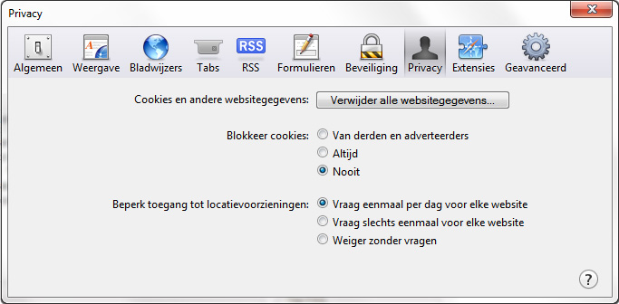 Cookies acceptatie Safari
